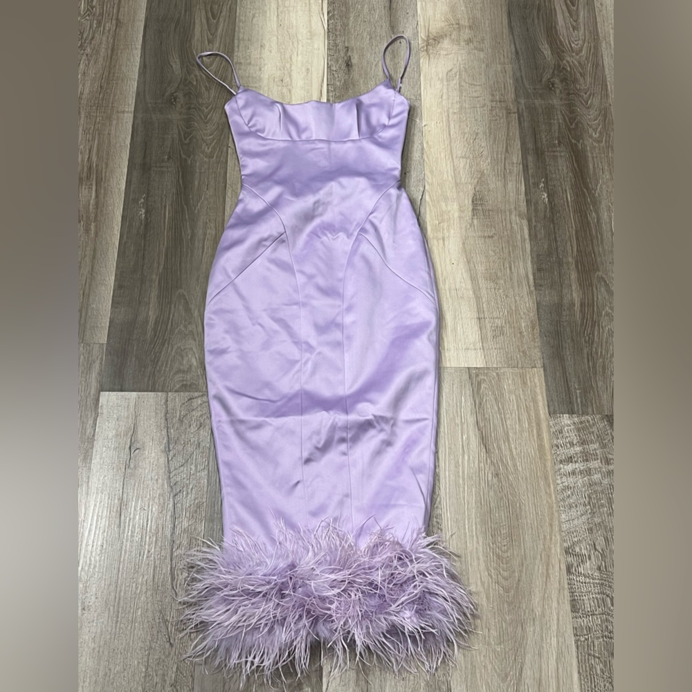 House of CB Lilac Feather-Trim Midi Dress - Picture 8 of 14